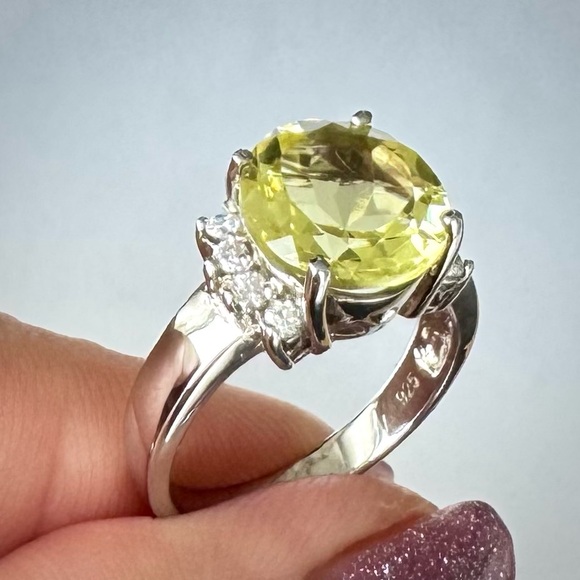 Natural Round 10mm Yellow Lemon Quartz & CZ RING Sterling Silver 925 size 7 NEW - Picture 5 of 12